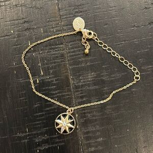 Zircon Decor North Star Pendant Gold Tone Hallmark Marked Necklace Enamel​​​​​
